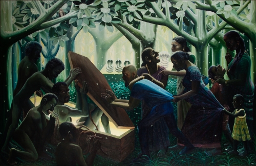RATHEESH T.   Divine Death, 2014   Oil on canvas  79 x 121 in / 200 x 308 cm