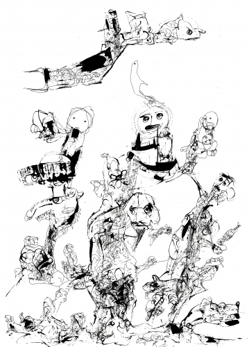 PR Satheesh, gestural abstraction, Jackson Pollock, abstract expressionism, pen and ink drawings, Indian ink on paper 
