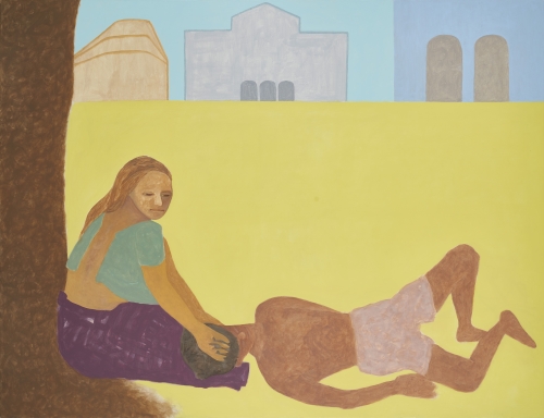 Gieve Patel, At Kala Ghoda, Lovers in Summer time, 2018, oil on canvas
